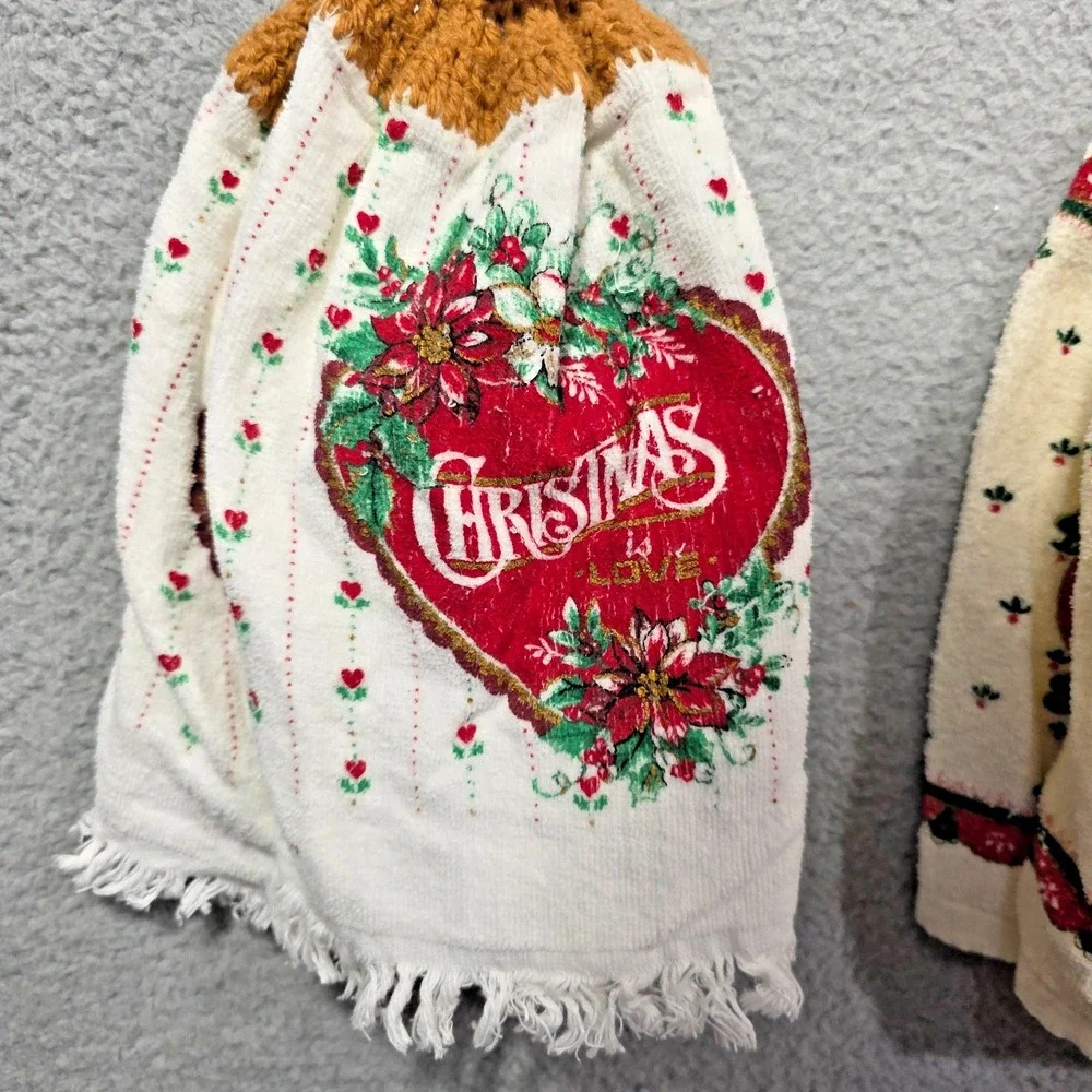Vintage Crochet Top Cup Towels Hanging Kitchen‎ Lot Of 12 Christmas Duplicates
